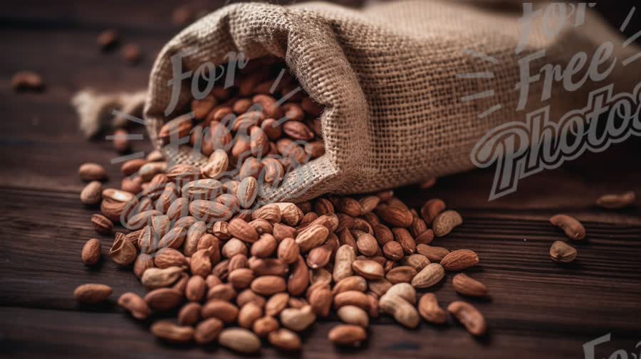 Organic Almonds in Burlap Sack on Rustic Wooden Table