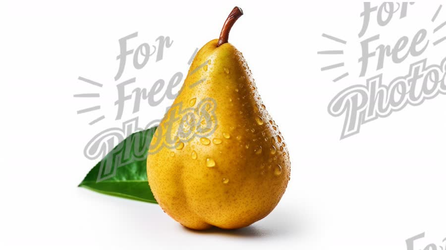 Fresh Juicy Pear with Water Droplets on White Background