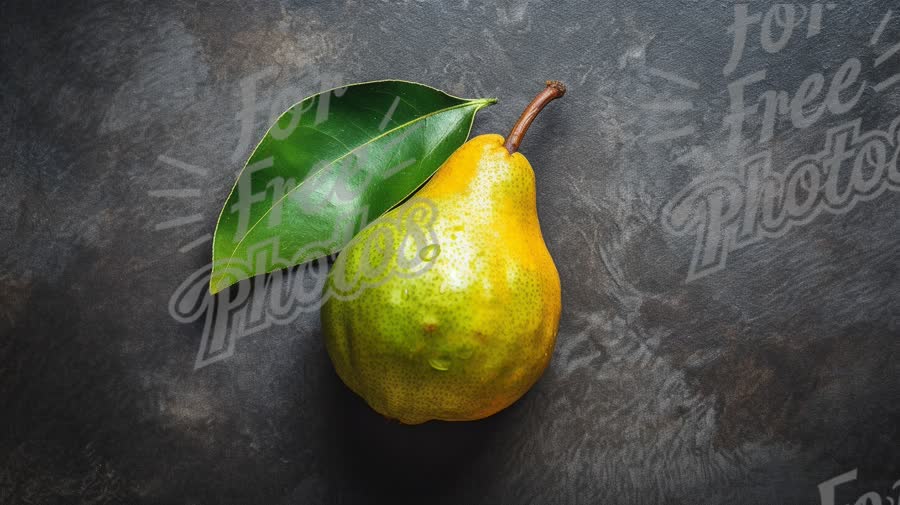 Fresh Organic Pear with Water Droplets and Leaf on Dark Background