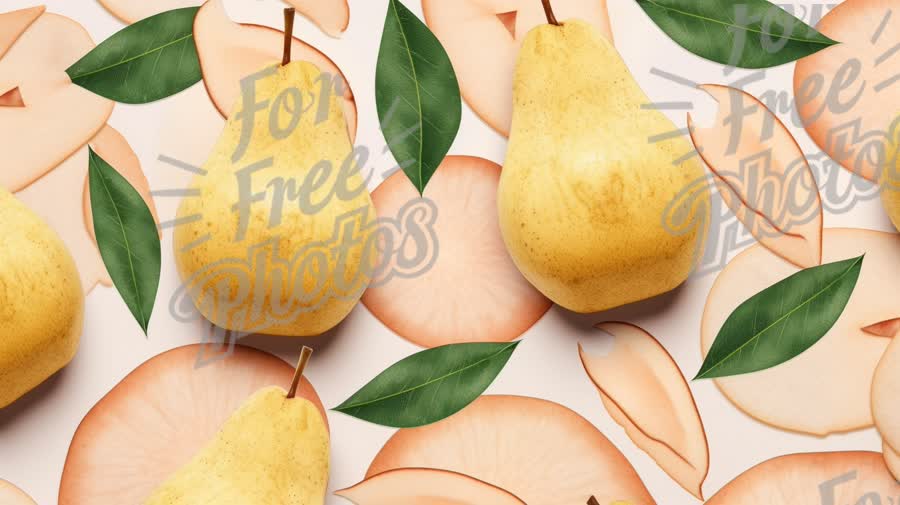 Fresh Pears and Slices with Green Leaves - Vibrant Fruit Background for Healthy Eating and Culinary 