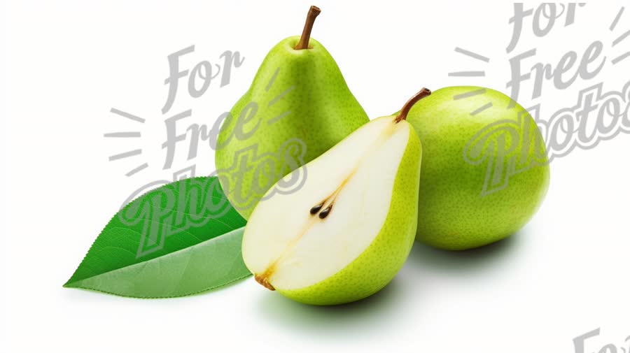 Fresh Green Pears with Leaf - Healthy Eating, Organic Fruit, and Nutrition Concept