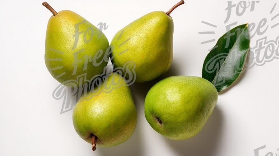 Fresh Green Pears with Leaf on White Background - Healthy Eating and Organic Produce Concept