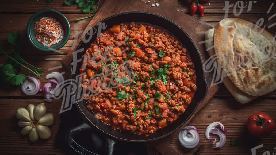 Delicious Homemade Chili with Fresh Ingredients and Rustic Presentation