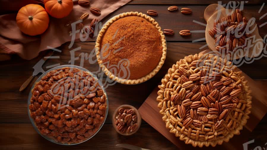 Delicious Autumn Desserts: Pumpkin and Pecan Pies with Seasonal Decorations