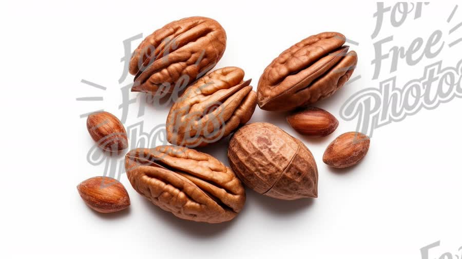 Fresh Pecans and Nuts on White Background - Healthy Snack Concept