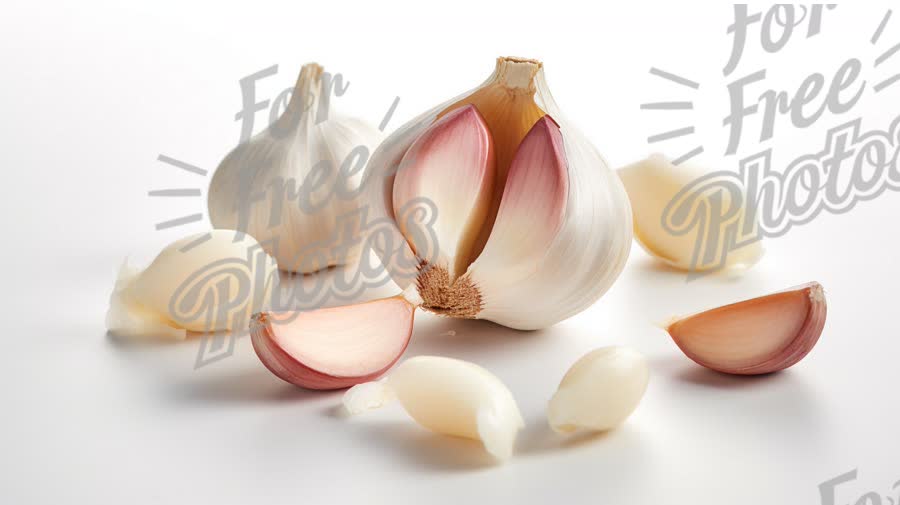 Fresh Garlic Bulbs and Cloves on White Background - Culinary Ingredient for Healthy Cooking