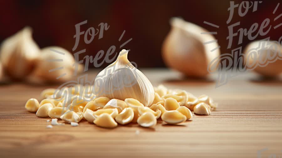 Fresh Garlic Bulb and Cloves on Rustic Wooden Table - Culinary Ingredients for Cooking and Health