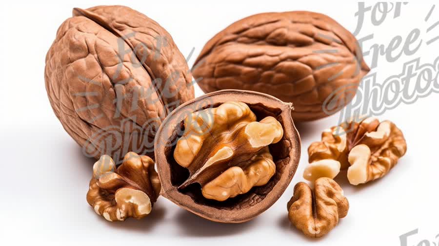 Fresh Walnuts in Shell and Shelled Nuts on White Background - Healthy Snack and Superfood Concept