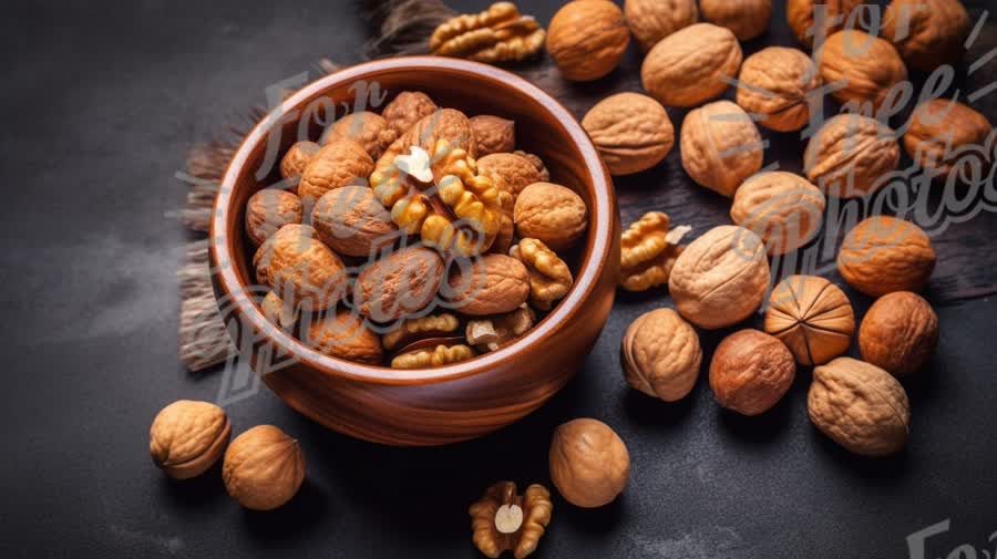 Assorted Nuts in Wooden Bowl: Healthy Snack and Natural Food Concept