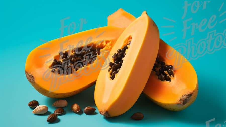 Fresh Papaya Halves with Seeds on Vibrant Background - Tropical Fruit Concept