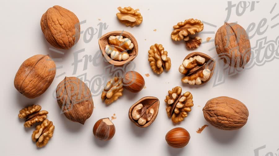 Assorted Nuts on White Background: Healthy Snack Options and Natural Food Ingredients