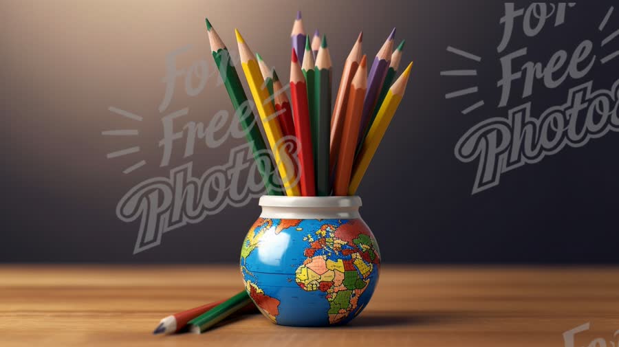 Creative Education: Colorful Pencils in a Globe-Shaped Holder Symbolizing Global Learning and Divers