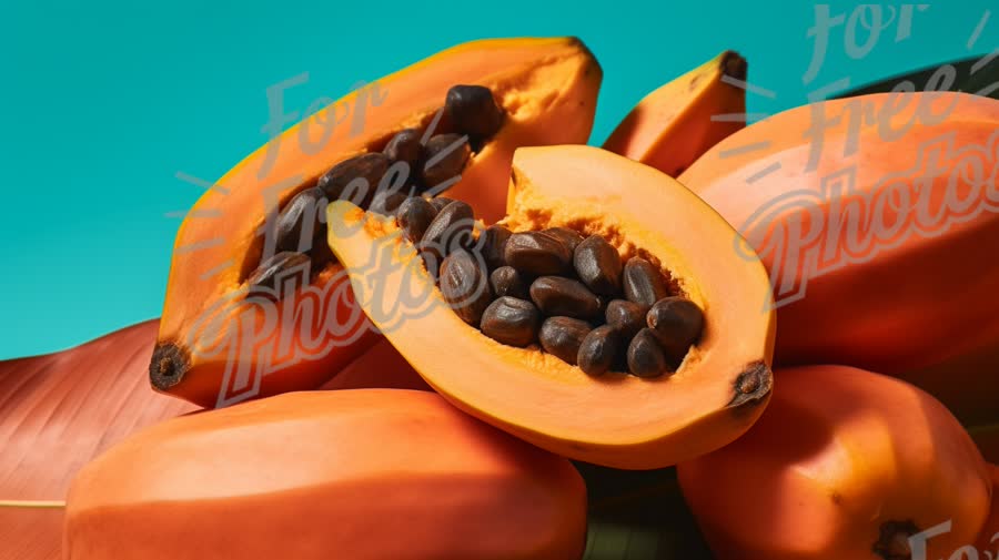 Fresh Papaya with Seeds on Vibrant Background - Tropical Fruit Concept