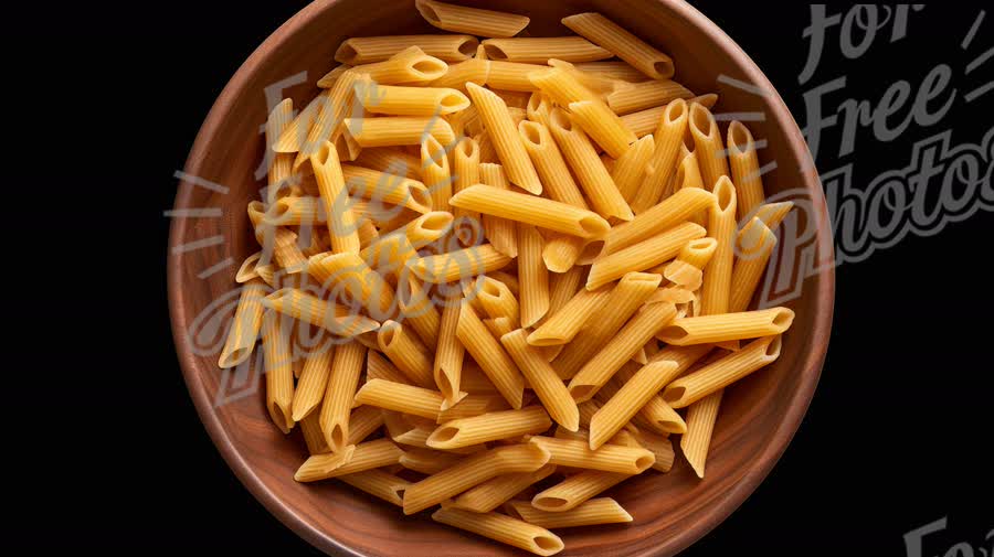 Raw Penne Pasta in Wooden Bowl - Italian Cuisine Ingredient