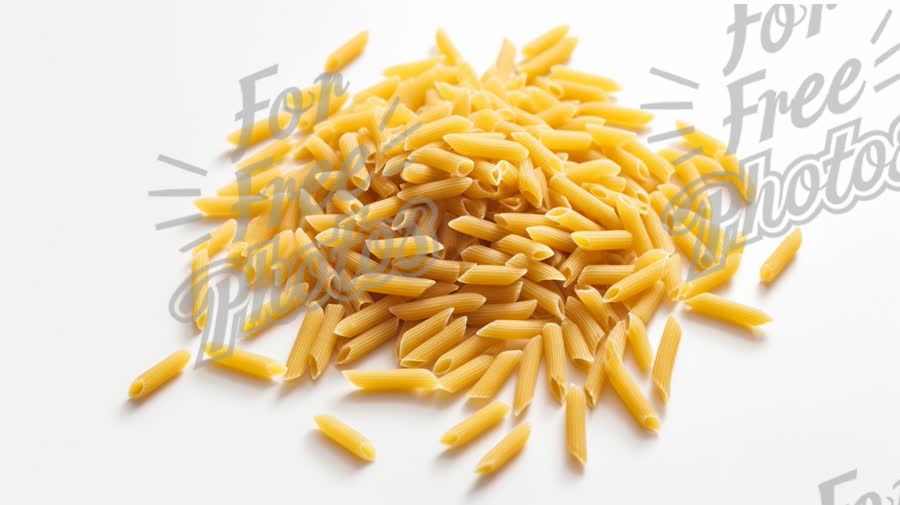 Raw Penne Pasta on White Background - Culinary Ingredients for Italian Cuisine