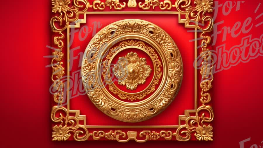 Elegant Gold Decorative Frame on Red Background - Luxury Design Element