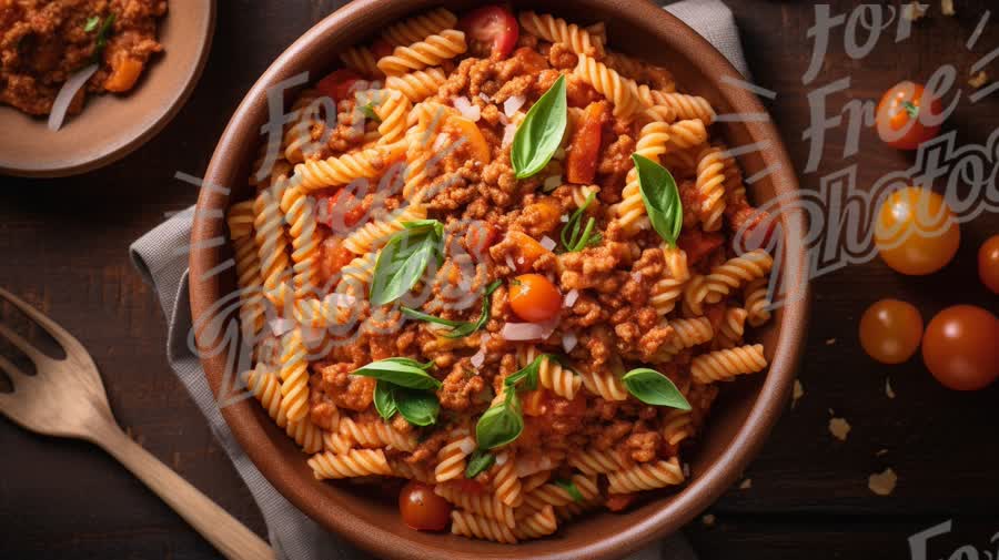 Delicious Homemade Pasta with Meat Sauce and Fresh Basil