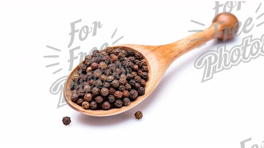 Organic Black Peppercorns in Wooden Spoon - Culinary Spice for Cooking and Flavoring