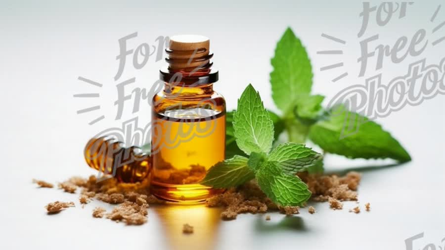 Natural Mint Essential Oil with Fresh Mint Leaves and Brown Sugar