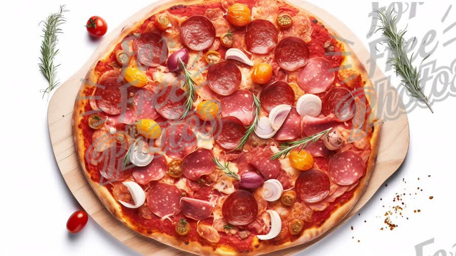 Delicious Pepperoni Pizza with Fresh Ingredients and Herbs