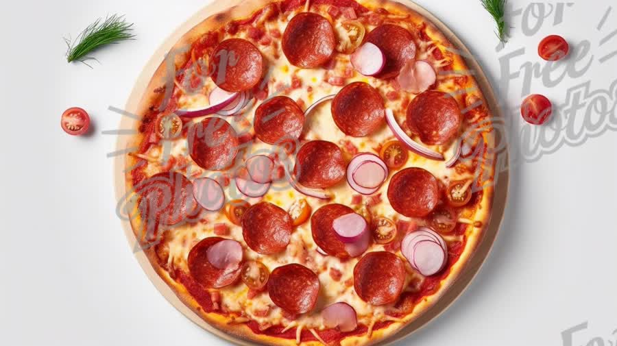 Delicious Pepperoni Pizza with Fresh Ingredients on a White Background