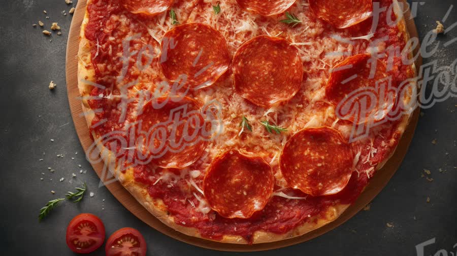 Delicious Pepperoni Pizza on Rustic Wooden Board - Perfect for Food Lovers and Restaurants