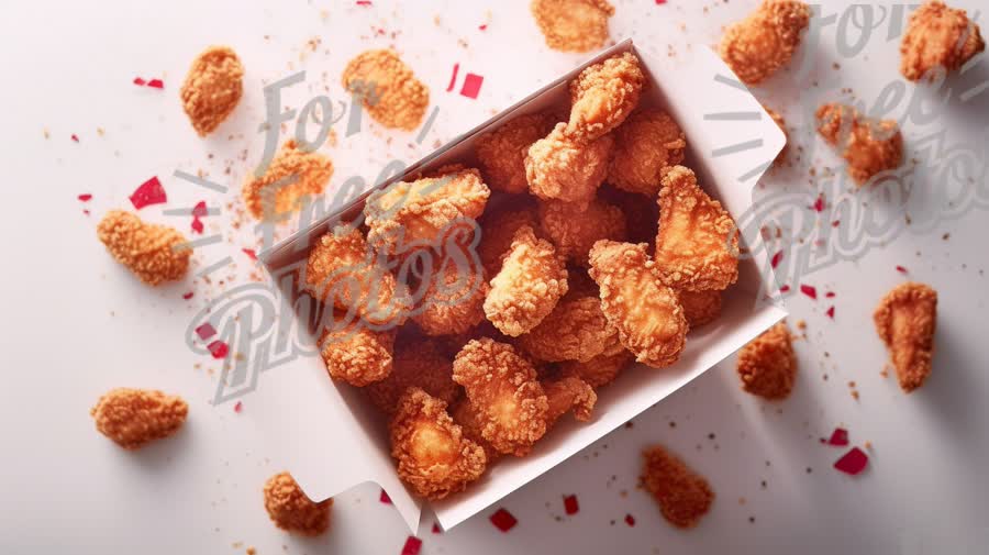 Crispy Fried Chicken Nuggets in Takeout Box with Flavorful Garnish