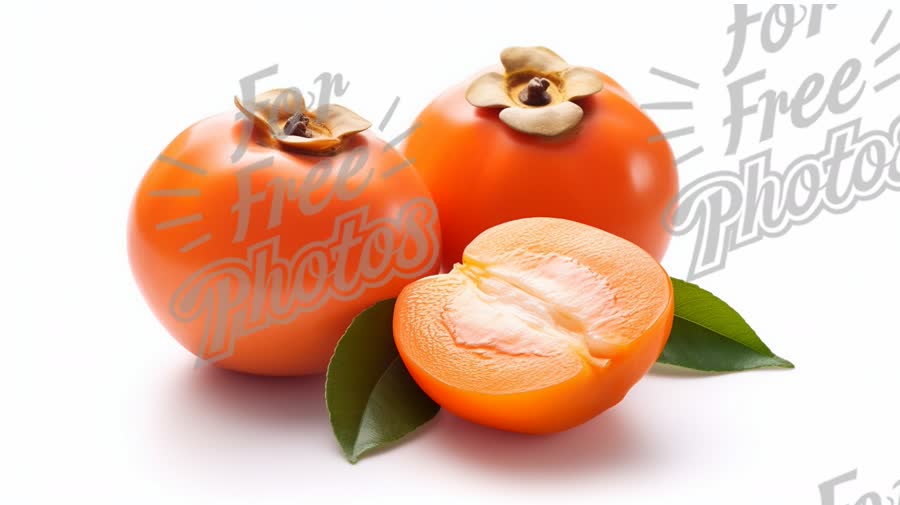 Fresh Persimmons with Leaves - Vibrant Orange Fruit for Healthy Eating and Recipes