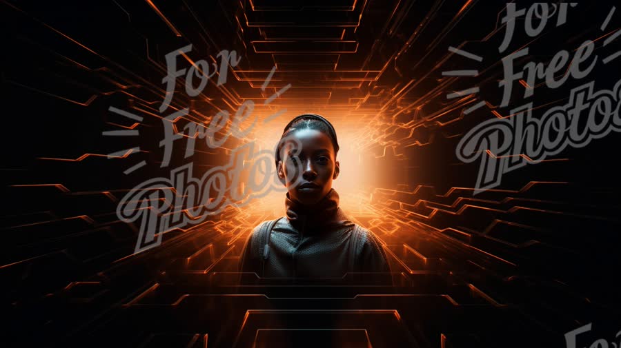 Futuristic Portrait with Digital Circuitry and Neon Glow