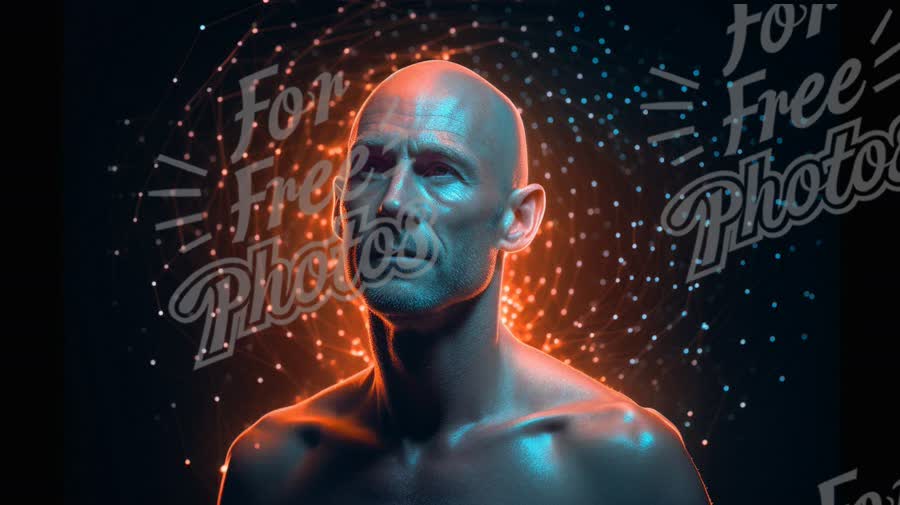 Futuristic Portrait of a Man with Abstract Light Patterns and Digital Connections