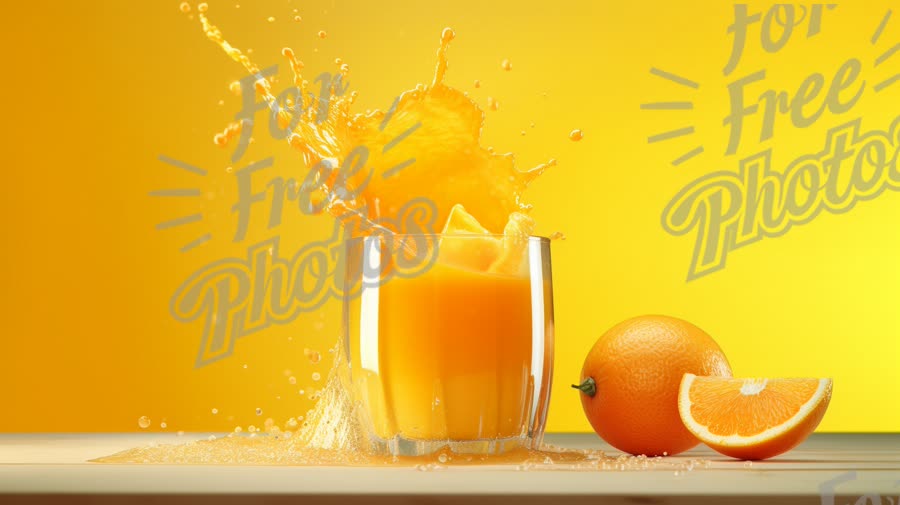 Fresh Orange Juice Splash with Vibrant Yellow Background