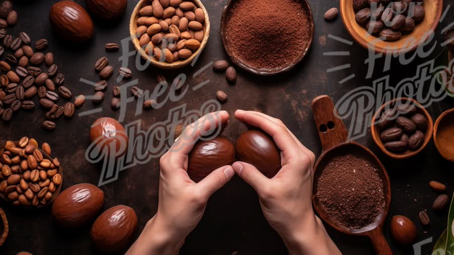 Artisan Coffee and Chocolate Ingredients: Hands Preparing Gourmet Delights