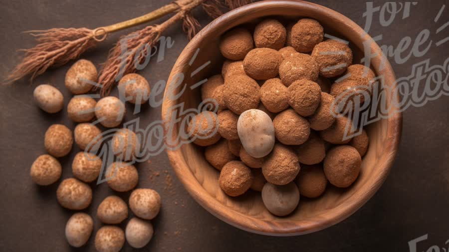 Delicious Chocolate Truffles and Cocoa Powder in Rustic Bowl