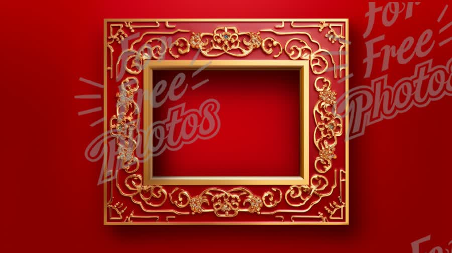 Elegant Gold Picture Frame on Red Background - Decorative Art Design