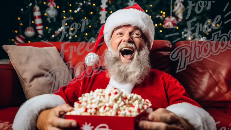 Joyful Santa Claus Enjoying Holiday Treats with Festive Cheer