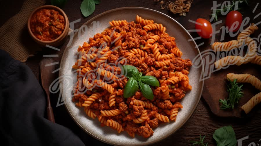 Delicious Homemade Pasta with Meat Sauce and Fresh Basil