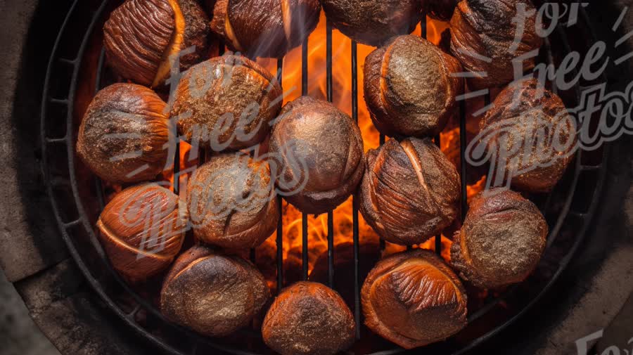 Roasted Chestnuts on Grill Over Open Flame - Cozy Autumn Snack