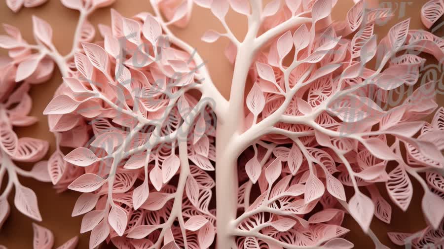 Intricate Paper Art of a Pink Tree with Delicate Leaves - Nature-Inspired Decor