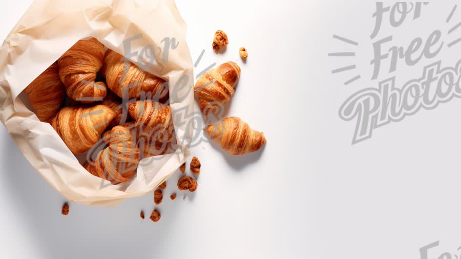 Freshly Baked Croissants in Paper Bag - Delicious Pastry Treats for Breakfast or Bakery Promotions