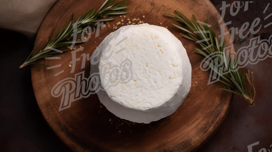 Fresh Artisan Cheese on Rustic Wooden Board with Herbs