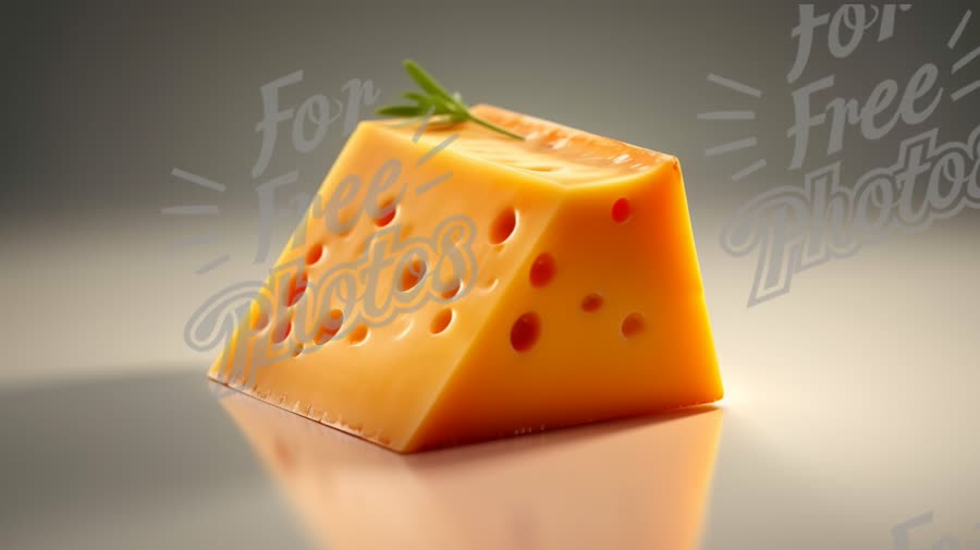 Delicious Swiss Cheese Slice with Fresh Herb Garnish on Reflective Surface