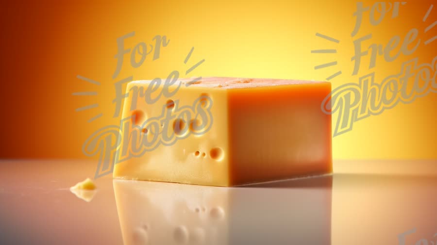 Delicious Yellow Cheese Block on Reflective Surface with Warm Background