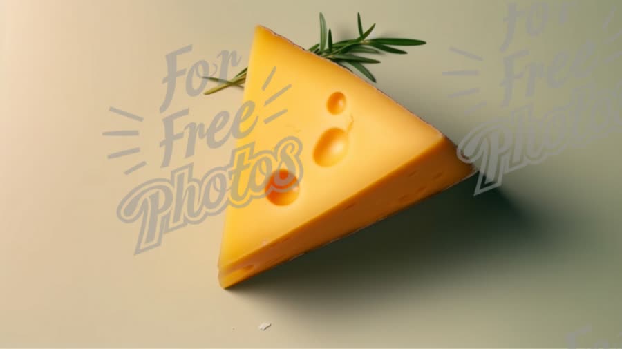 Delicious Yellow Cheese Slice with Fresh Herbs on Neutral Background