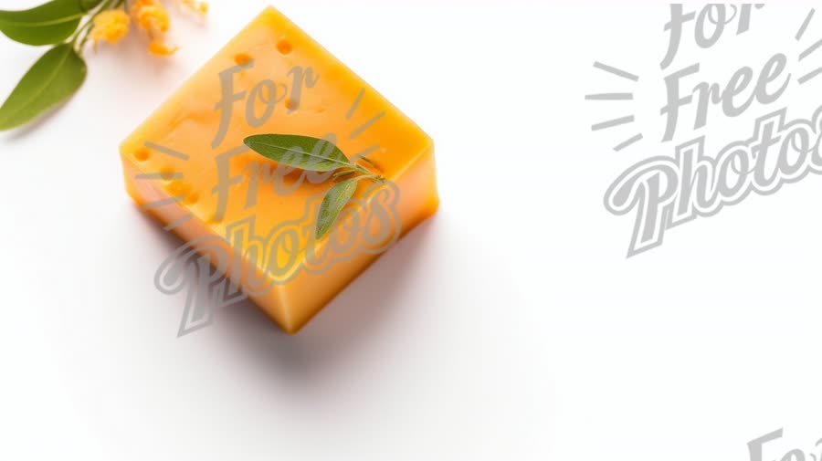 Fresh Gourmet Cheese Block with Herbs on White Background