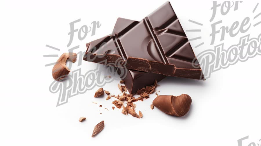 Delicious Dark Chocolate Bar with Shavings and Pieces on White Background