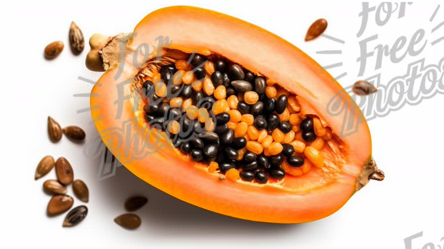 Fresh Papaya Halved with Seeds on White Background - Tropical Fruit Nutrition and Health