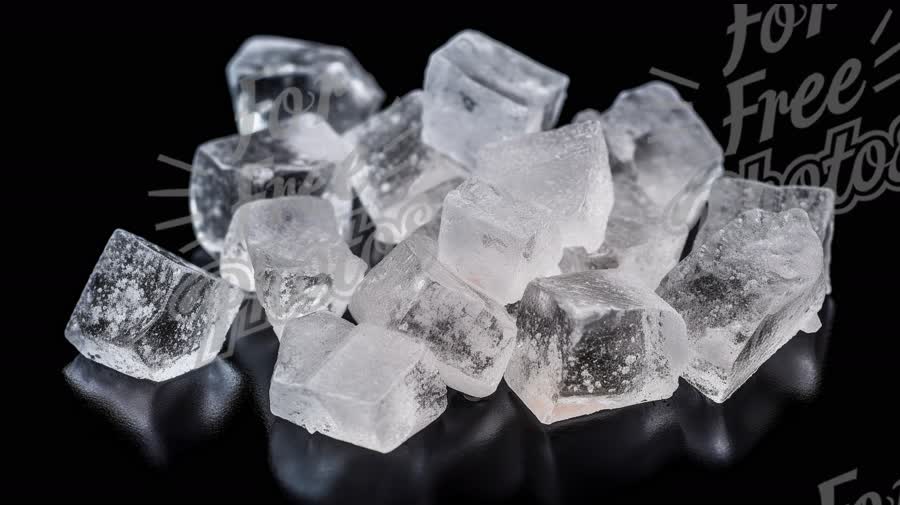 Crystal Clear Ice Cubes on Black Background for Refreshing Beverage Concepts