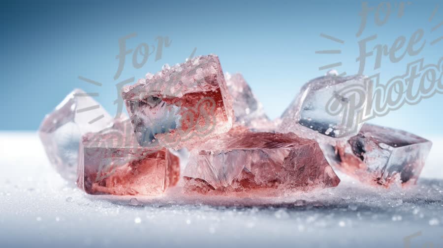 Artistic Close-Up of Colorful Ice Cubes with Pink Hues on a Soft Background