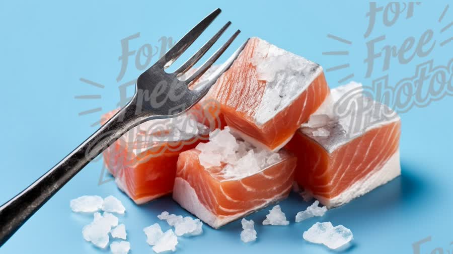 Fresh Salmon Cubes with Sea Salt on Blue Background - Culinary Delights