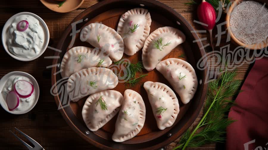 Delicious Homemade Dumplings with Fresh Herbs and Dipping Sauce